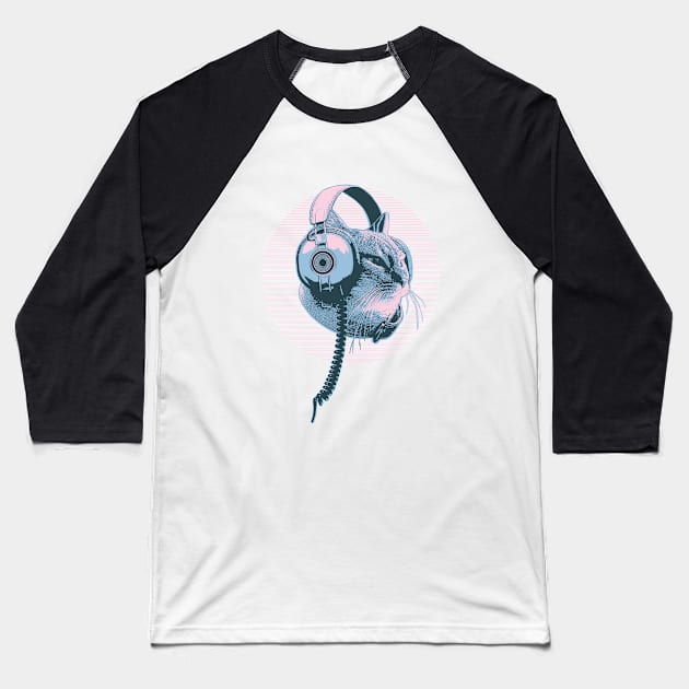 Melophile Music Lover Headphones Cat - Vapor Wave Colors 1 - Melophile Baseball T-Shirt by DuskySavage